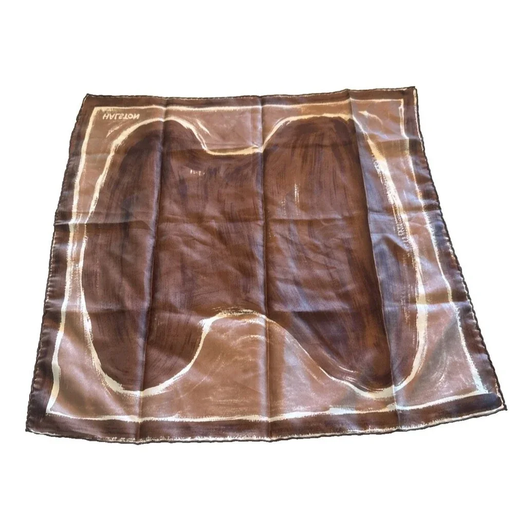 Vintage Halston Silk Scarf Abstract Brown Mod